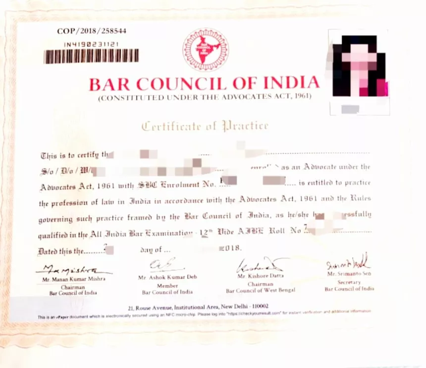 State Bar Council to receive the Certificate of Practice (CoP)