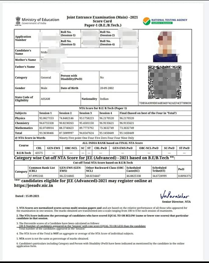 Jee Main Result 21 Session 4 Out Live Jeemain Nta Nic In Result Link Cut Off Marks