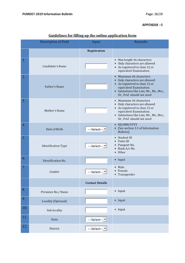 PUMDET Application Form Correction Window 2024 (Opens), Last Date, Fess