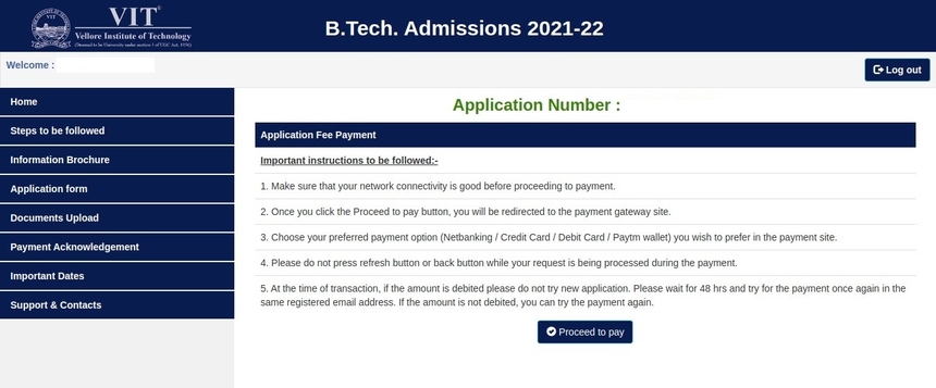 viteee application fee payment
