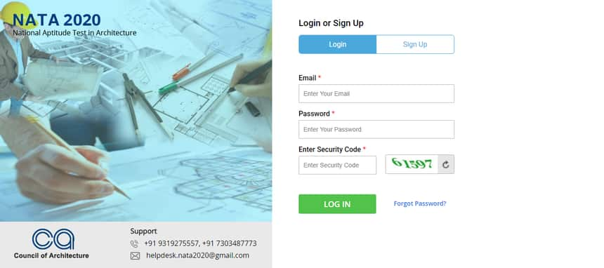 NATA login Window