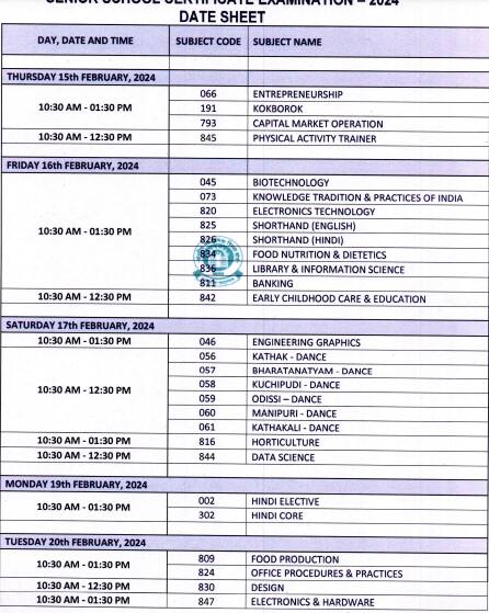 CBSE Class 12 Date Sheet 2024 (Revised)- CBSE 12th Exam Starts from ...