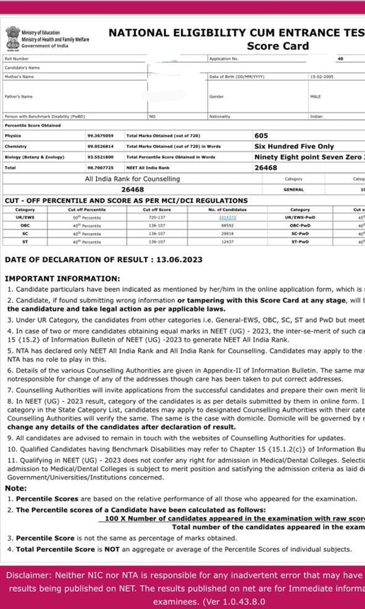 NEET Result 2023 (OUT) Live NTA NEET UG cut off for MBBS, AIR toppers