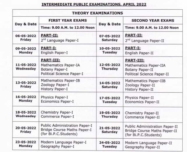 TS Intermediate Time Table 2023 For 1st & 2nd Year - Download TS Inter ...