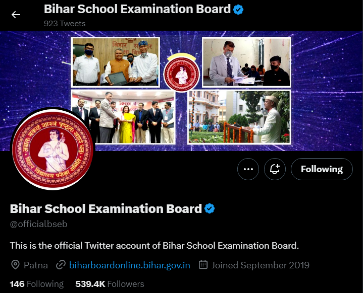 bseb official twitter bihar board result 2023 class 10