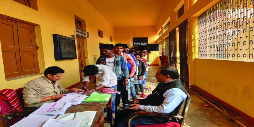 Inter-college students sign-in to write their exams. Exams are held in many rounds to accommodate everyone (Photo: Shreya Roy Chowdhury)