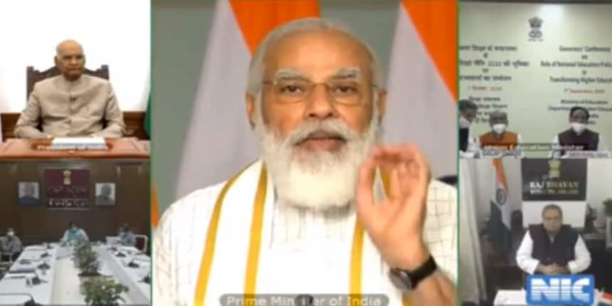 PM Narendra Modi delivering his address during the inaugural session of the 'Governors' Conference on National Education Policy'