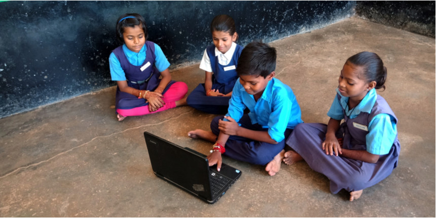 School students using laptop