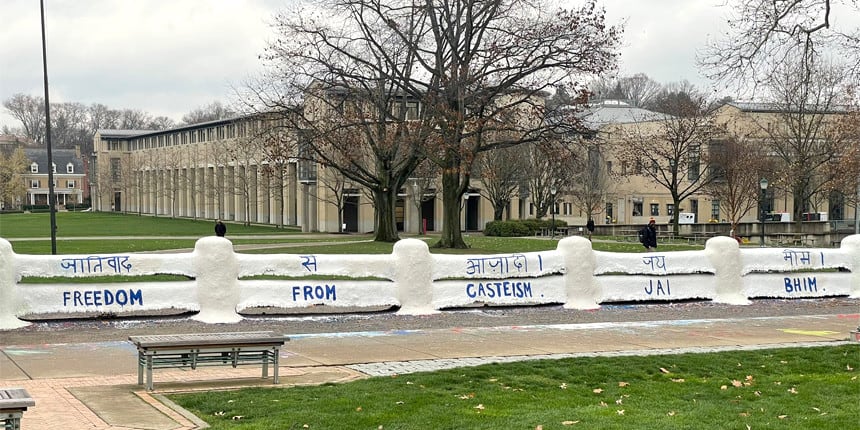 Freedom from casteism painted on Fence at Carnegie Mellon University, Pennsylvania. (Picture source: Students of CMU)