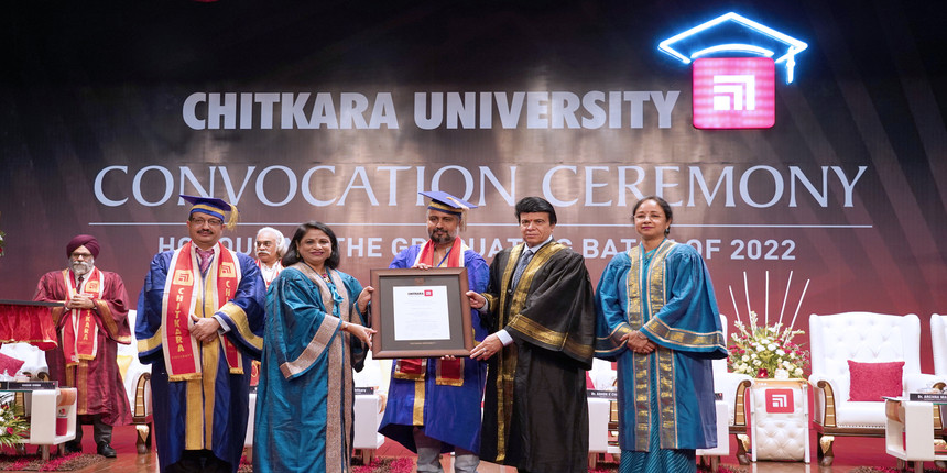 Chitkara University chancellor Ashok Chitkara and pro-chancellor Madhu Chitkara confers honorary doctorate upon Sameer Guglani (Image: Chitkara University)