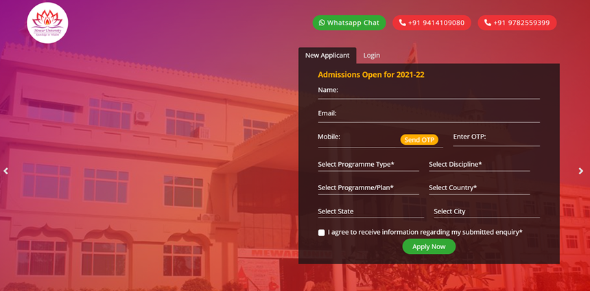 Mewar University Admission 2022 Application Form Dates Course Fee Muee 