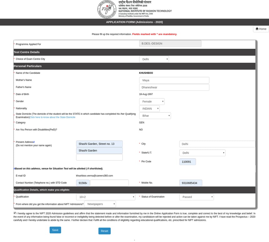 Nift Application Form 2020 Registration Available With